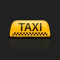 Vector 3d Realistic Taxi Car Sign Icon Closeup Isolated on Black Background. Yellow French Taxi Sign, Design Template