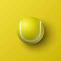 Vector 3d Realistic Textured Tennis Ball Icon Closeup Isolated on Yellow Background in Top View. Tennis Ball Design Royalty Free Stock Photo