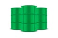 Vector 3d Realistic Three Green Barrels, Hazard Liquid. Caution Barrel, Radioactive, Hazardous Chemical Materials, Toxic