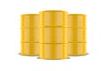 Vector 3d Realistic Three Yellow Barrels, Hazard Liquid. Caution Barrel, Radioactive, Hazardous Chemical Materials