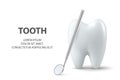 Vector 3d Realistic Tooth and Dental Mirror Closeup Isolated on White Background. Medical Dentist Banner. Design