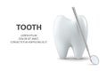 Vector 3d Realistic Tooth and Dental Mirror Closeup Isolated on White Background. Medical Dentist Banner. Design