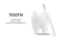 Vector 3d Realistic Tooth and Toothbrush Closeup Isolated on White Background. Medical Dentist Banner. Design Template