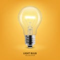 Vector 3d Realistic Turning On Light Bulb Icon Closeup on Yellow Background. Design Template, Clipart. Glowing