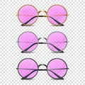 Vector 3d Realistic Unisex Frame Glasses with Pink Glass. Golden, Silver, Black Color Frame. Pink Transparent Sunglasses Royalty Free Stock Photo