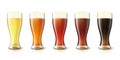 Vector 3d realistic various beers in tall glasses