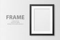 Vector 3d Realistic Vertical A4 Black Wooden Simple Modern Frame on White Textured Wall Background. It Can Be Used for Royalty Free Stock Photo