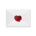 Vector 3d Realistic Vintage Heart Shaped Red Stamp, Wax Seal, White Paper Envelope. Sealing Wax, Stamp, Label for