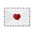 Vector 3d Realistic Vintage Heart Shaped Red Stamp, Wax Seal, White Paper Envelope. Sealing Wax, Stamp, Label for