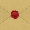 Vector 3d Realistic Vintage Letter Stamp, Wax Seal on Brown Craft Paper Envelope. Sealing Wax, Stamp, Label for Quality Royalty Free Stock Photo