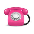 Vector 3d Realistic Vintage Retro Old Pink Telephone Icon Closeup Isolated on White Background. Design Template, Call Royalty Free Stock Photo