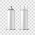 Vector 3d Realistic White Aluminum Blank Spray Can, Bottle, Transparent Lid Set Isolated. Design Template, Sprayer Can Royalty Free Stock Photo