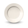 Vector 3d Realistic White or Beige Empty Porcelain, Ceramic Plate Icon Closeup Isolated. Design Template for Mockup Royalty Free Stock Photo