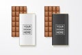 Vector 3d Realistic White and Black Blank Whole Chocolate Bar Package Set Closeup Isolated on White Background. Design Royalty Free Stock Photo