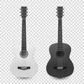 Vector 3d Realistic White and Black Classic Old Retro Acoustic Wooden Guitar Icon Set Closeup Isolated on Transparent Royalty Free Stock Photo