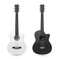 Vector 3d Realistic White and Black Classic Old Retro Acoustic Wooden Guitar Icon Set Closeup Isolated on Transparent Royalty Free Stock Photo
