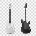 Vector 3d Realistic White and Black Classic Old Retro Electro Wooden Guitar Icon Set Closeup Isolated on Transparent Royalty Free Stock Photo