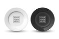 Vector 3d Realistic White and Black Empty Porcelain, Ceramic Plate Icon Set Closeup Isolated. Design Template for Mockup Royalty Free Stock Photo