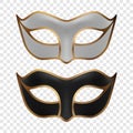 Vector 3d Realistic White, Black and Golden Carnival Face Mask Icon Set CLoseup Isolated. Mask for Party, Masquerade Royalty Free Stock Photo