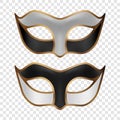 Vector 3d Realistic White, Black and Golden Carnival Face Mask Icon Set CLoseup Isolated. Mask for Party, Masquerade Royalty Free Stock Photo