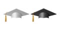 Vector 3d Realistic White and Black Graduate College, High School, University Black Cap Icon Set Closeup Isolated Royalty Free Stock Photo