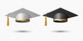 Vector 3d Realistic White and Black Graduate College, High School, University Cap Icon Set Closeup Isolated. Vector Royalty Free Stock Photo