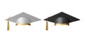 Vector 3d Realistic White and Black Graduate College, High School, University Cap Icon Set Closeup Isolated. Vector Royalty Free Stock Photo