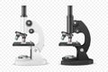 Vector 3d Realistic White, Black Laboratory, School Microscope Set Isolated. Chemistry, Microbiology Tool. Science, Lab