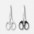 Vector 3d Realistic White and Black Metal Closed Stationery Scissors with Plastic Handles Icon Set Closeup Isolated