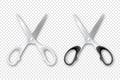 Vector 3d Realistic White and Black Metal Opened Stationery Scissors with Plastic Handles Icon Set Closeup Isolated