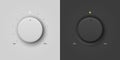 Vector 3d Realistic White and Black Plastic Knob Icon Set. Design Template of Circle Button Closeup. Circular processing