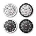 Vector 3d Realistic White, Black, Round Wall Office Clock Icon Set, Design Template Isolated. Dial, Mock-up of Wall Clock for Royalty Free Stock Photo