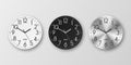 Vector 3d Realistic White, Black, Silver Round Wall Office Clock Icon Set, Design Template Isolated. Dial, Mock-up of Royalty Free Stock Photo