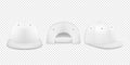 Vector 3d Realistic White Blank Baseball Cap, Snapback Cap Icon Set Closeup Isolated on Transparent Background. Design