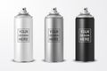 Vector 3d Realistic White Blank Spray Can, bottle Icon Set Closeup Isolated on White Background. Design Template of Royalty Free Stock Photo