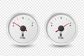 Vector 3d Realistic White Circle Gas Fuel Tank Gauge, Oil Level Bar Icon Set Isolated. Full and Empty. Car Dashboard Royalty Free Stock Photo