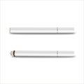 Vector 3d Realistic White Clear Blank Whole and Lit Cigarette Set Closeup Isolated on Transparent Background. Design