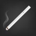 Vector 3d Realistic White Clear Blank Whole Lit Cigarette with Smoke Icon Closeup Isolated on Black Background. Design Royalty Free Stock Photo