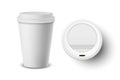 Vector 3d Realistic White Disposable Closed Paper, Plastic Coffee Cup for Drinks with White Lid Set Closeup Isolated on Royalty Free Stock Photo
