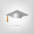 Vector 3d Realistic White Graduate College, High School, University Black Cap Icon Closeup Isolated on White Background Royalty Free Stock Photo