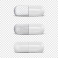 Vector 3d Realistic White Medical Pill Icon Set Closeup Isolated on Transparency Grid Background. Design Template of Royalty Free Stock Photo
