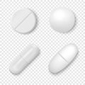 Vector 3d Realistic White Medical Pill Icon Set Closeup Isolated on Transparent Background. Design template of Pills Royalty Free Stock Photo