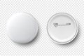 Vector 3d Realistic White Metal, Plastic Blank Button Badge Icon Set Isolated on Transparent Background. Top View - Royalty Free Stock Photo