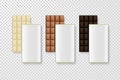 Vector 3d Realistic White, Milk and Dark Blank Whole Chocolate Bar with Package Set Closeup Isolated on Transparent Royalty Free Stock Photo