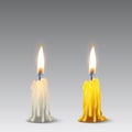 Vector 3d realistic white and orange paraffin or wax burning party candle or candle stump icon set closeup isolated