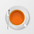 Vector 3d Realistic White Porclean, Ceramic Tea Cup, Mug with Black or Red Tea and Silver Tea Spoon Closeup Isolated on Royalty Free Stock Photo