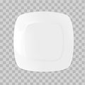 Vector 3d realistic white quadrangular porcelain plate close up on a white isolated background. Design template for Royalty Free Stock Photo