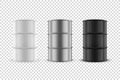 Vector 3d Realistic White, Steel and Black Simple Glossy Enamel Metal Oil, Fuel, Gasoline Barrel Icon Set Isolated Royalty Free Stock Photo