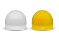 Vector 3d Realistic White and Yellow Plastic Safety Helmet Icon Set Closeup Isolated on White Background. Head Protect Royalty Free Stock Photo