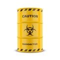 Vector 3d Realistic Yellow Barrel, Hazard Liquid. Caution, Radioactive, Hazardous Chemical Materials, Toxic Pollution